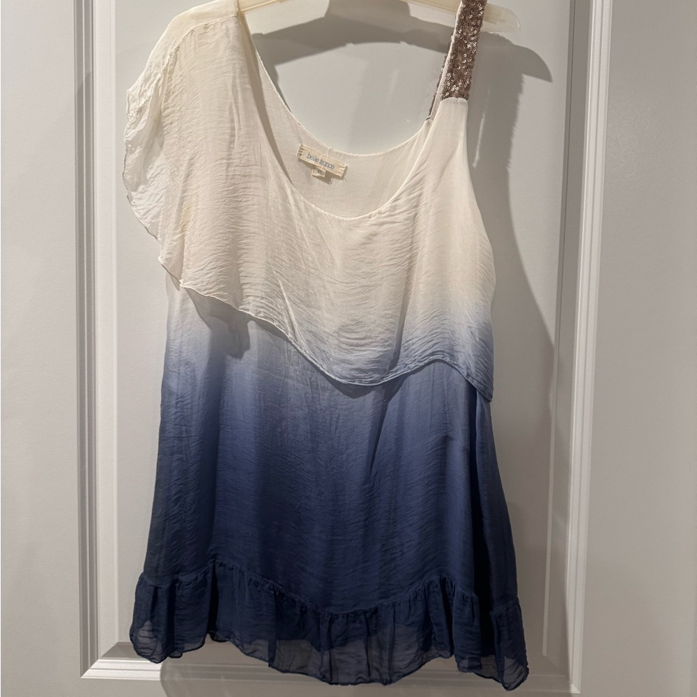 Elegant Cream and Blue Women's Top